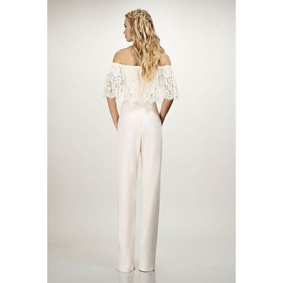 NEW BHLDN Sz 2 THEIA BRIDESMAIDS BRIDAL MILA OFF-THE-SHOULDER LACE JUMPSUIT - Picture 2 of 4